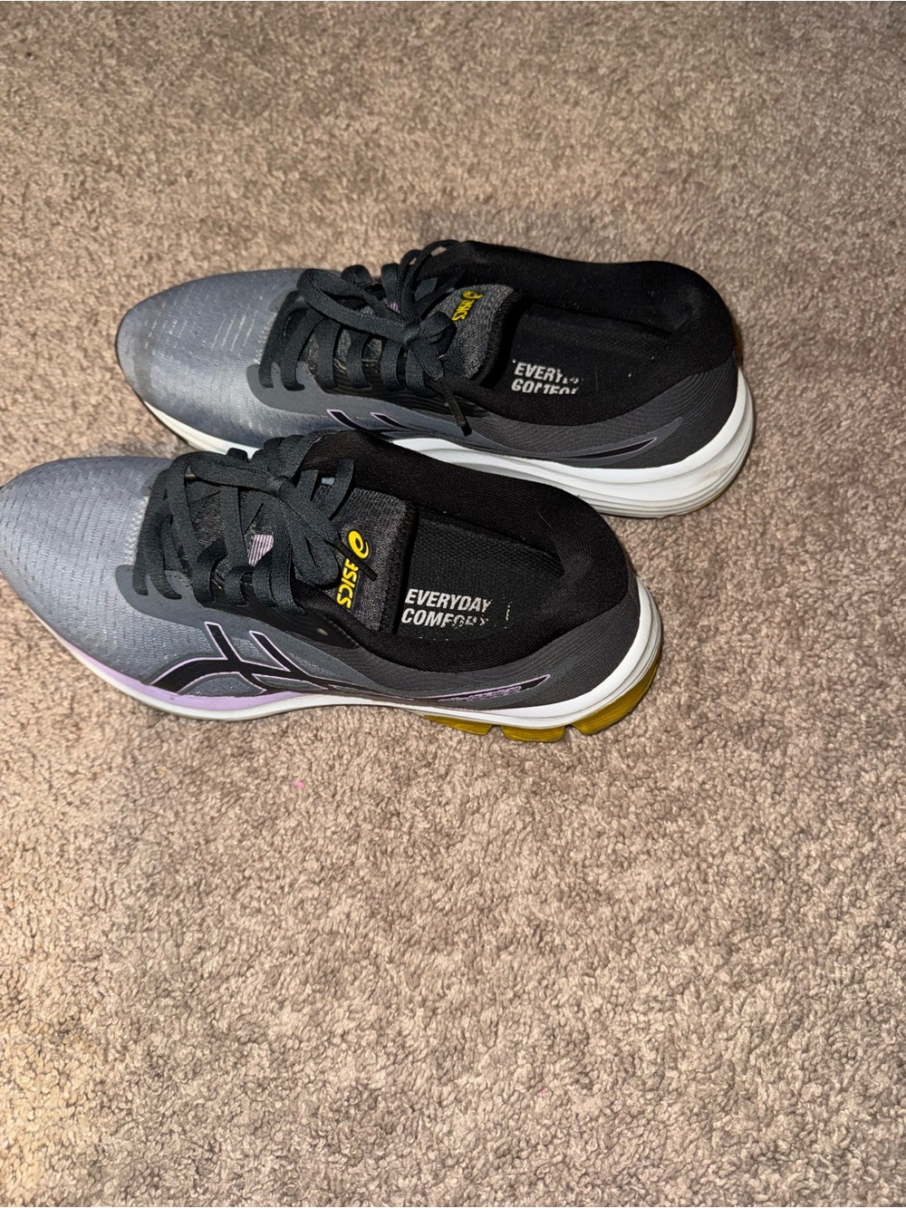 ASICS Women's Gray & Black Athletic Running Shoes with Yellow Accents